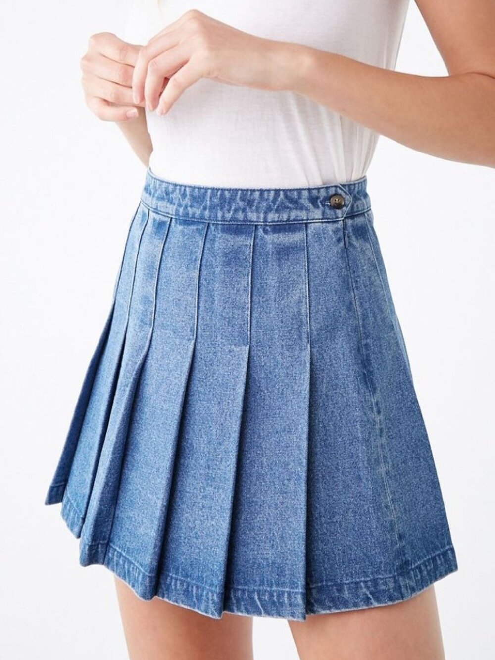 Forever 21 Denim Knife Pleated Miniskirt Cotton Blue Sz S